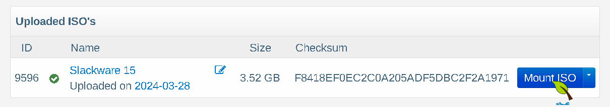 Showing the Mount ISO option