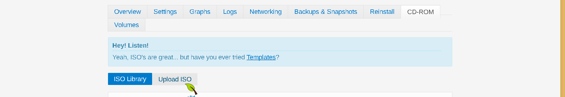 Showing the Upload ISO option
