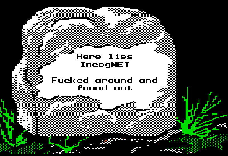A grave from the video game Oregon Trail with Incognet's name on it
