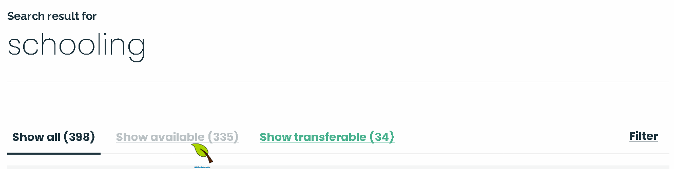 Showing the results of the domain search, with the cursor hovered over 'available' filter option