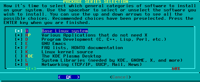 First half of the package selection screen